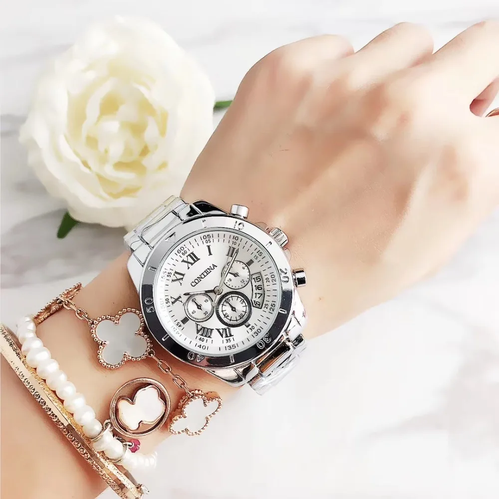 Contena Brand Luxury Women's Watch Fashion Rhinestones Stainless Steel Quartz Watch Simple Elegant Ladies Watch Reloj Mujer