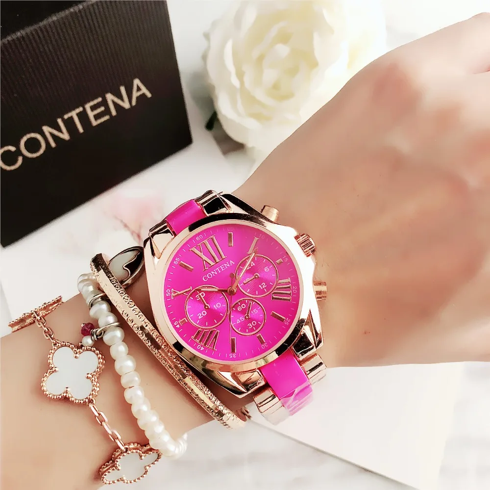Contena Brand Luxury Women's Watch Fashion Rhinestones Stainless Steel Quartz Watch Simple Elegant Ladies Watch Reloj Mujer