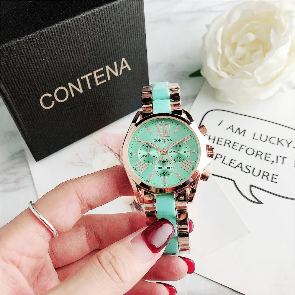 Contena Brand Luxury Women's Watch Fashion Rhinestones Stainless Steel Quartz Watch Simple Elegant Ladies Watch Reloj Mujer