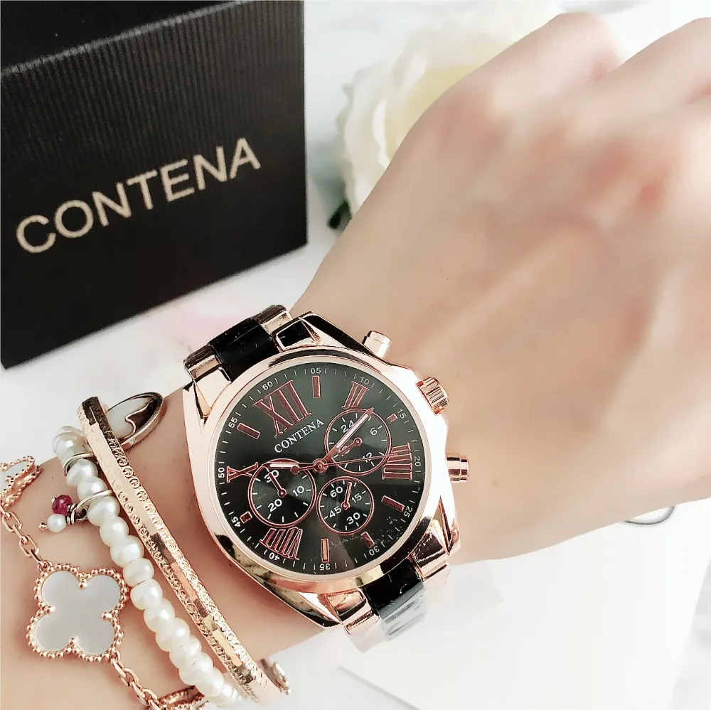 Contena Brand Luxury Women's Watch Fashion Rhinestones Stainless Steel Quartz Watch Simple Elegant Ladies Watch Reloj Mujer