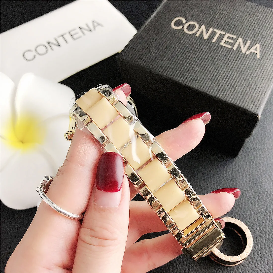 Contena Brand Luxury Women's Watch Fashion Rhinestones Stainless Steel Quartz Watch Simple Elegant Ladies Watch Reloj Mujer