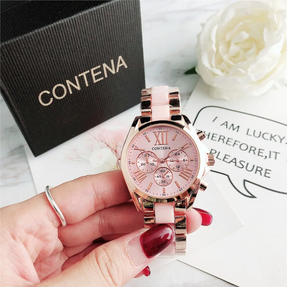 Contena Brand Luxury Women's Watch Fashion Rhinestones Stainless Steel Quartz Watch Simple Elegant Ladies Watch Reloj Mujer