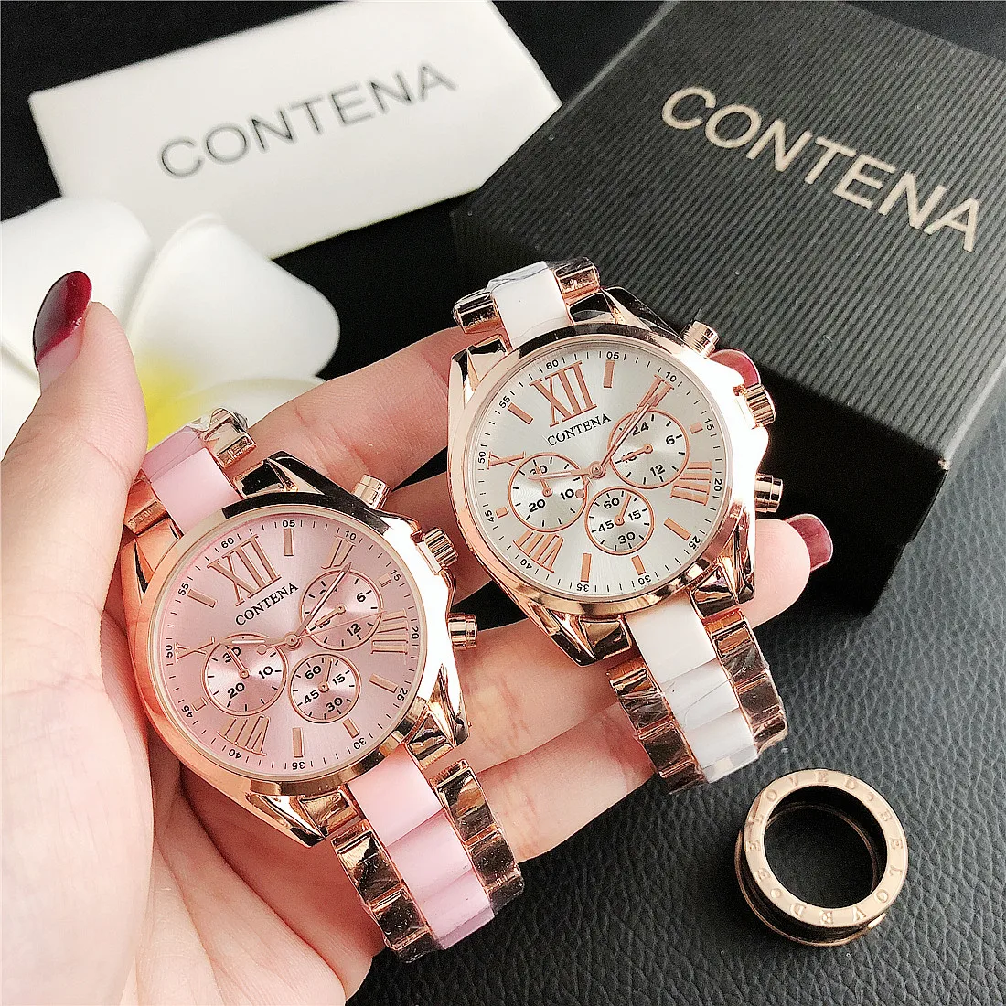Contena Brand Luxury Women's Watch Fashion Rhinestones Stainless Steel Quartz Watch Simple Elegant Ladies Watch Reloj Mujer