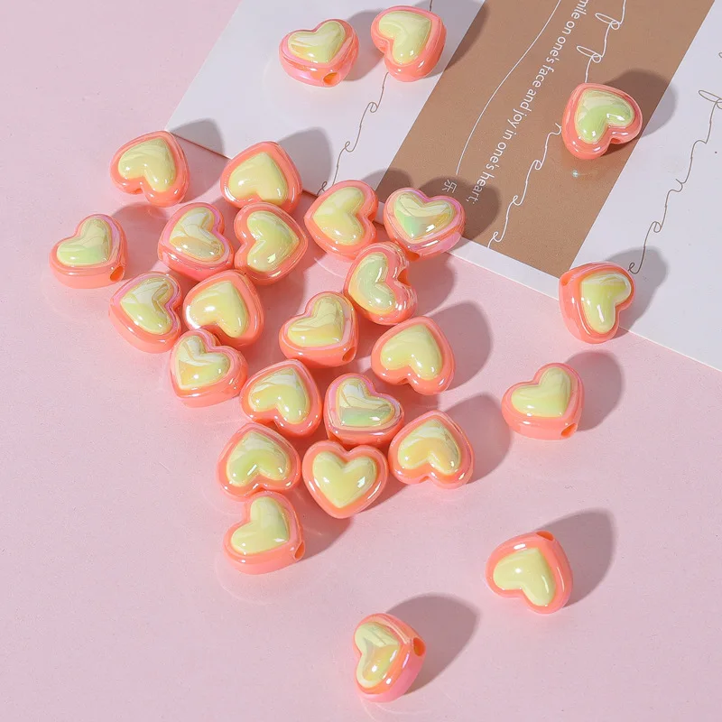 10Pcs 15x17MM Plating Double Color Acrylic Beads Heart Shape Loose Beads Charms for DIY Jewelry Making Necklace Bracelets