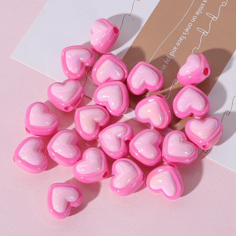 10Pcs 15x17MM Plating Double Color Acrylic Beads Heart Shape Loose Beads Charms for DIY Jewelry Making Necklace Bracelets
