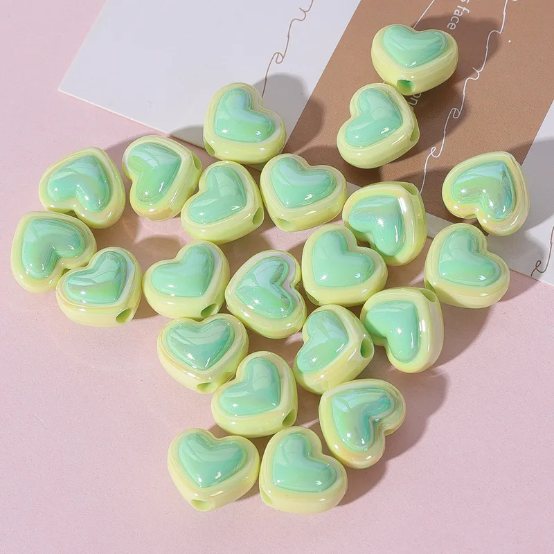 10Pcs 15x17MM Plating Double Color Acrylic Beads Heart Shape Loose Beads Charms for DIY Jewelry Making Necklace Bracelets