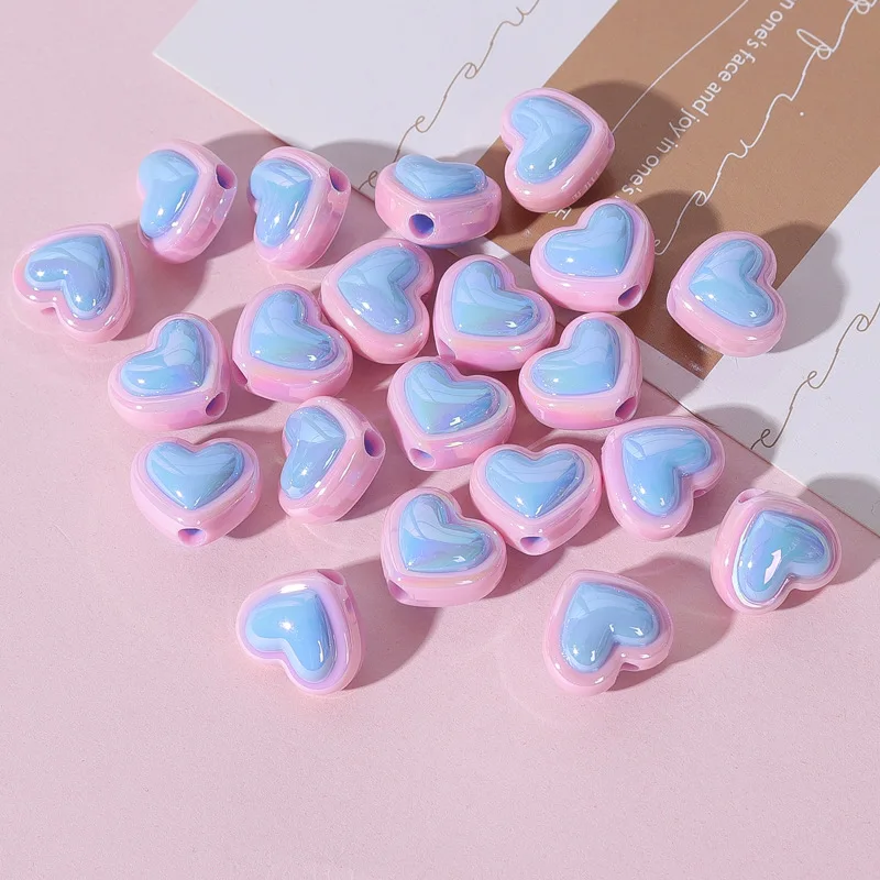 10Pcs 15x17MM Plating Double Color Acrylic Beads Heart Shape Loose Beads Charms for DIY Jewelry Making Necklace Bracelets