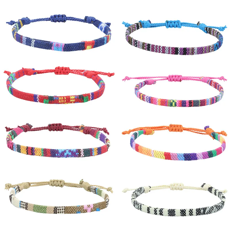 Anklets For Women Woven Fabric Foot Leg Bracelet Men Handmade Rope Braid Knot Beach Barefoot Weave Ethnic Boho Adjustable Charm