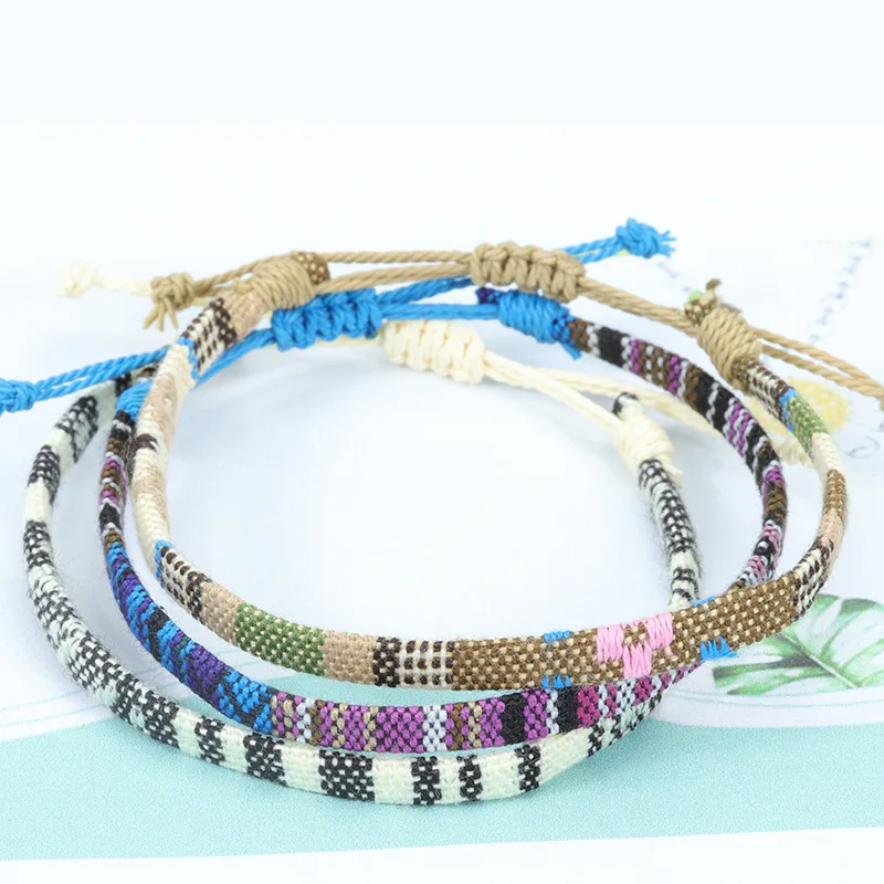 Anklets For Women Woven Fabric Foot Leg Bracelet Men Handmade Rope Braid Knot Beach Barefoot Weave Ethnic Boho Adjustable Charm