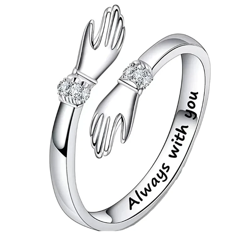 Huitan Love Hug Rings Adjustable Opening Rings for Women Silver Color/Gold Color Fashion Resizable Accessories Creative Jewelry