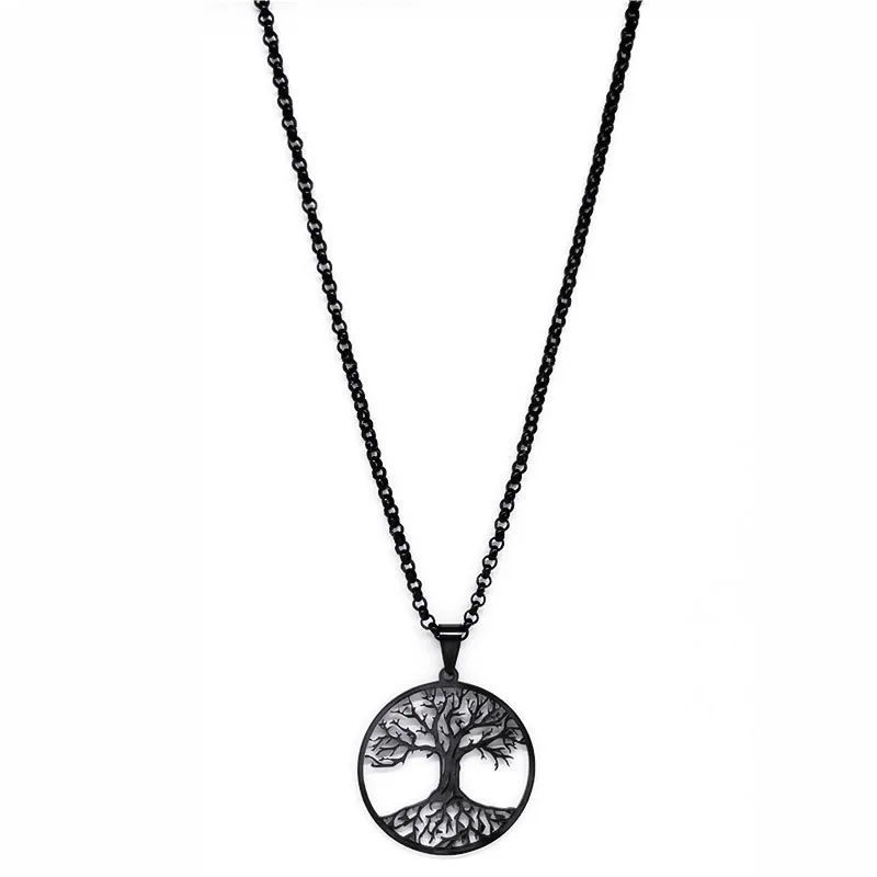2026 Tree of Life Stainless Steel Long Necklace for Men Black Color Necklaces & Pendants Jewelry Cadenas Para Hombre N834S03