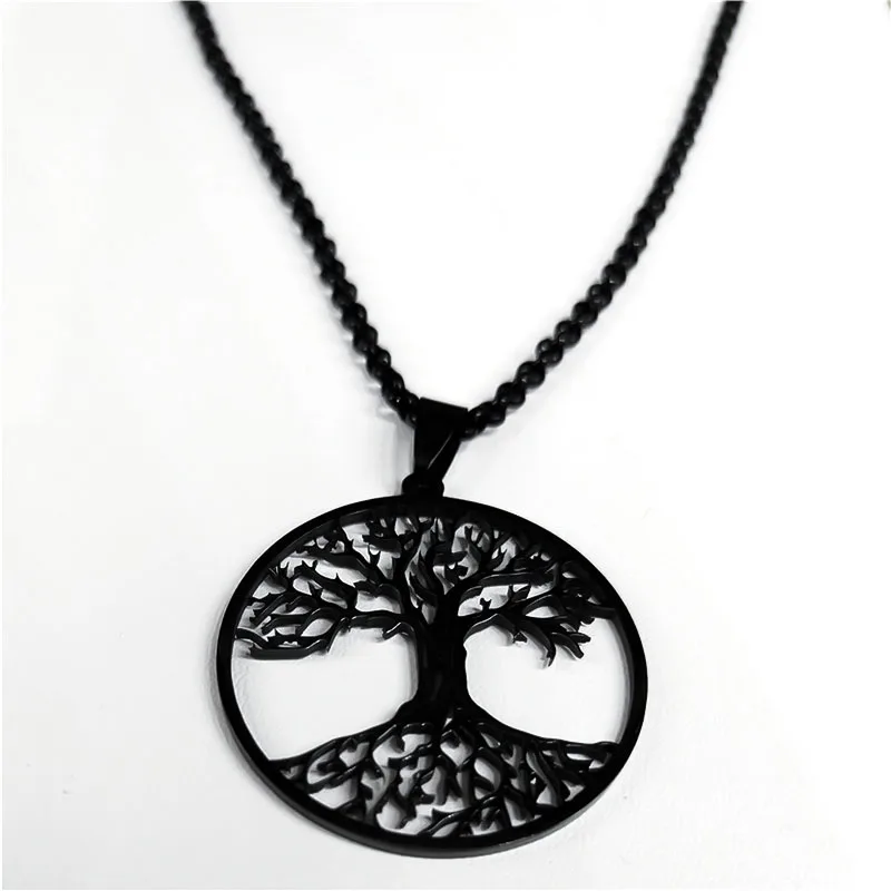 2026 Tree of Life Stainless Steel Long Necklace for Men Black Color Necklaces & Pendants Jewelry Cadenas Para Hombre N834S03