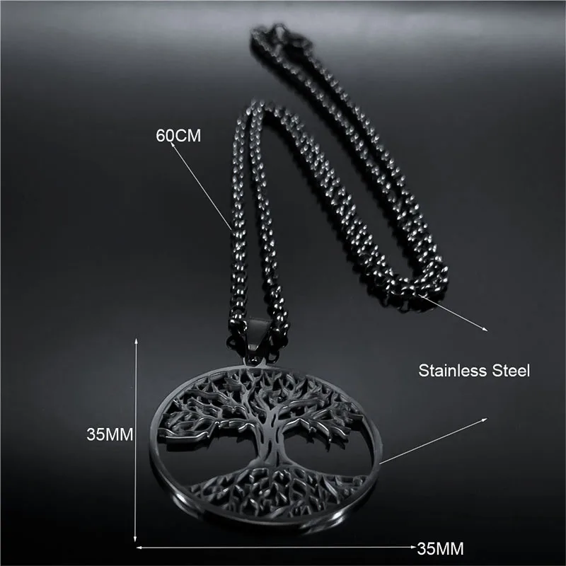 2026 Tree of Life Stainless Steel Long Necklace for Men Black Color Necklaces & Pendants Jewelry Cadenas Para Hombre N834S03