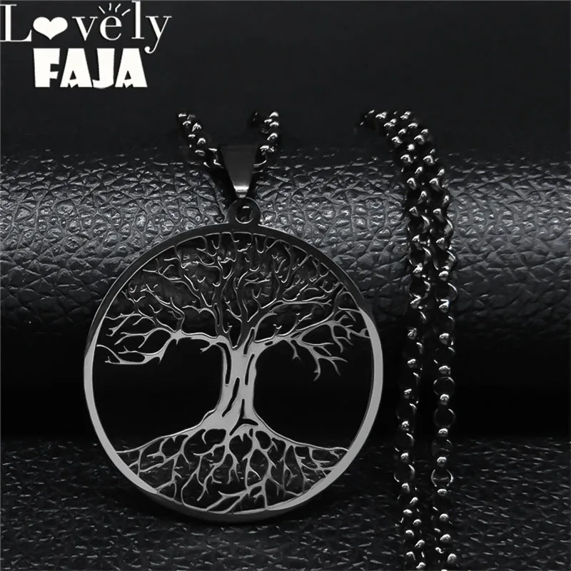 2026 Tree of Life Stainless Steel Long Necklace for Men Black Color Necklaces & Pendants Jewelry Cadenas Para Hombre N834S03