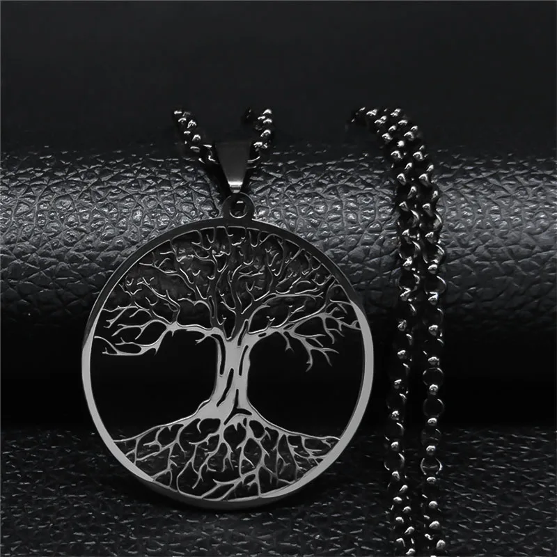 2026 Tree of Life Stainless Steel Long Necklace for Men Black Color Necklaces & Pendants Jewelry Cadenas Para Hombre N834S03