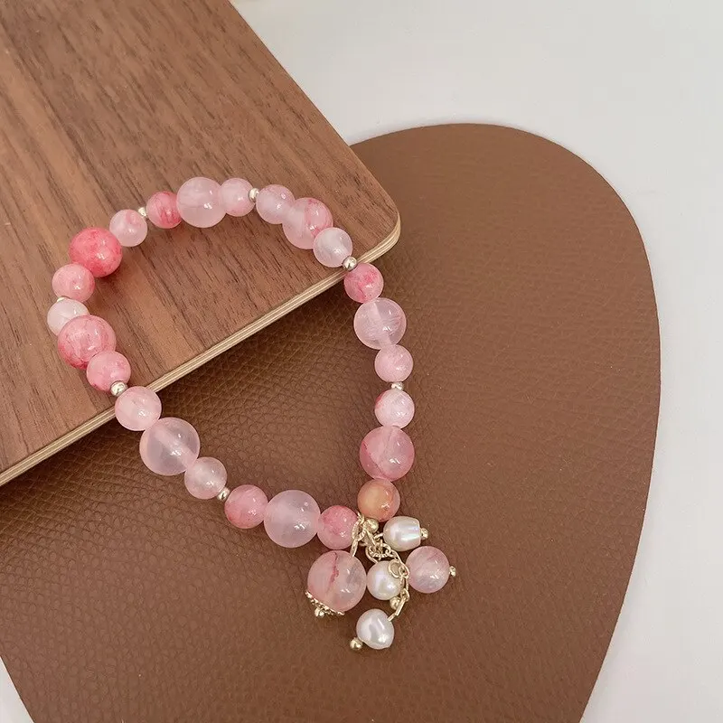 Pink Crystal Natural Stone Bracelet Reiki Energy Strand Bracelets Bangles For Women Prayer Blessing Health Wristband Jewelry A-