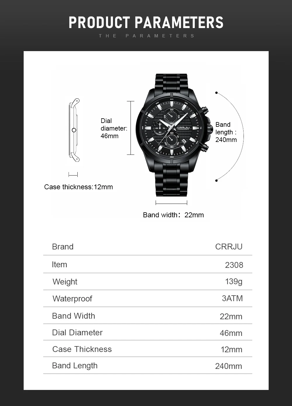 CRRJU Men Watch Full Steel Top Brand Luxury Sports Quartz Watch Men Waterproof Luminous Auto Date Wristwatch Relogio Masculino