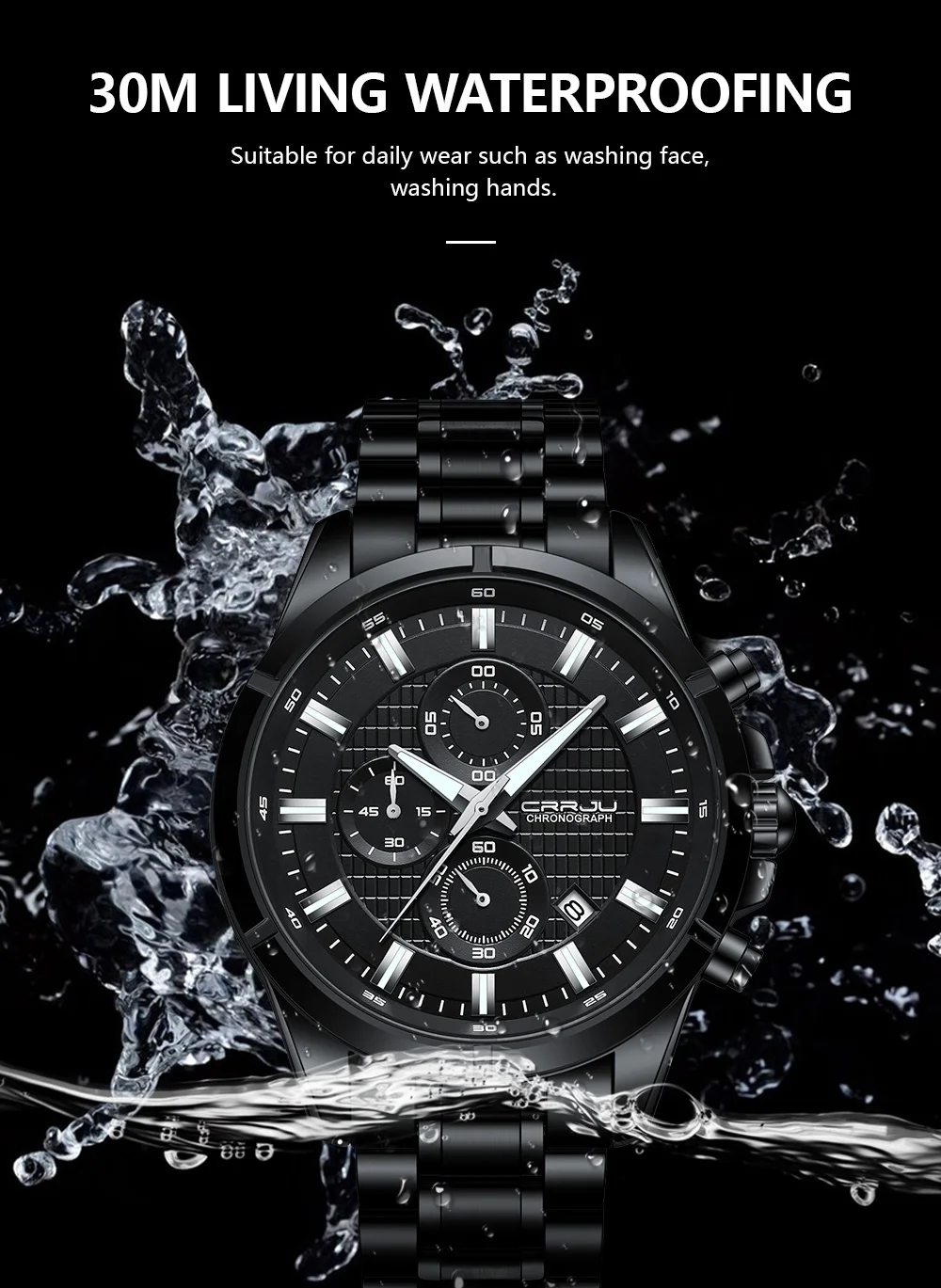 CRRJU Men Watch Full Steel Top Brand Luxury Sports Quartz Watch Men Waterproof Luminous Auto Date Wristwatch Relogio Masculino