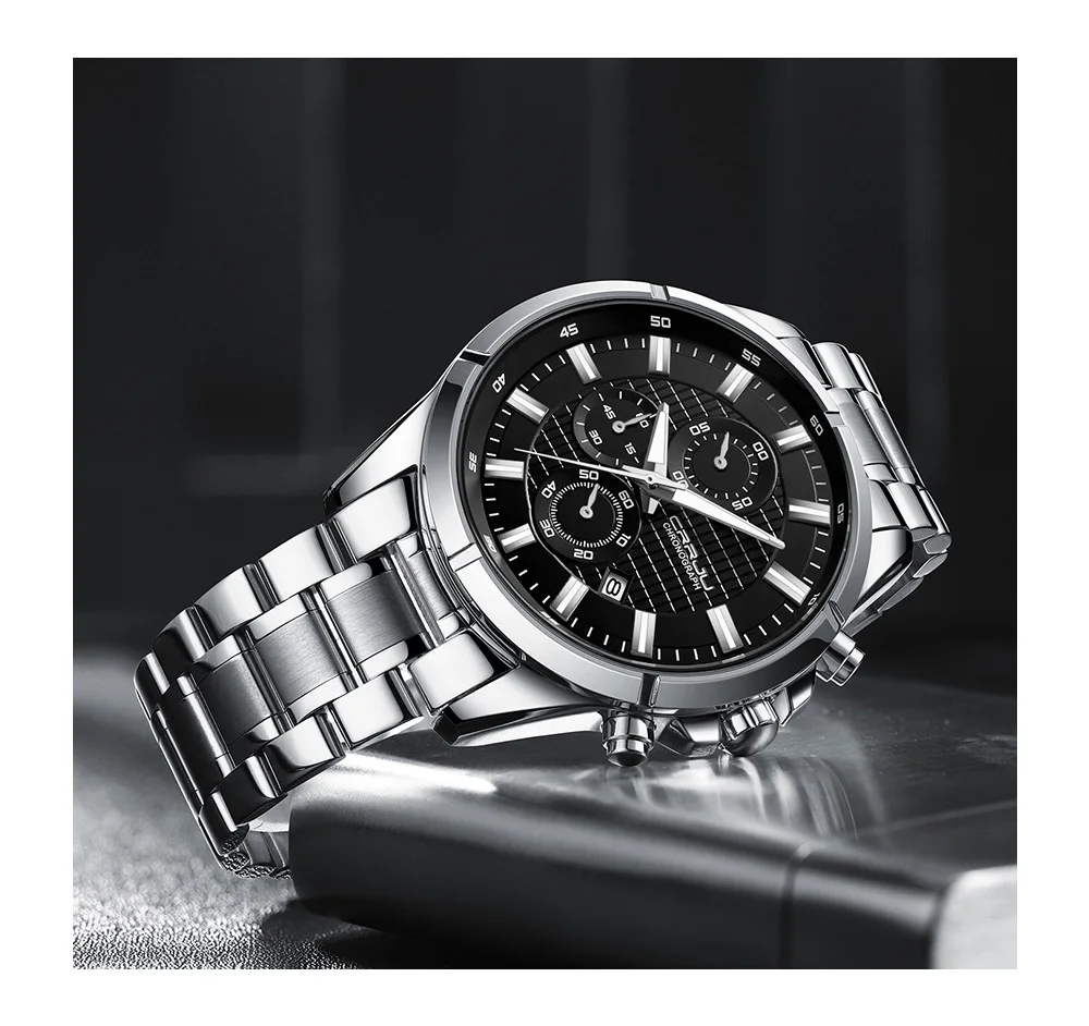CRRJU Men Watch Full Steel Top Brand Luxury Sports Quartz Watch Men Waterproof Luminous Auto Date Wristwatch Relogio Masculino