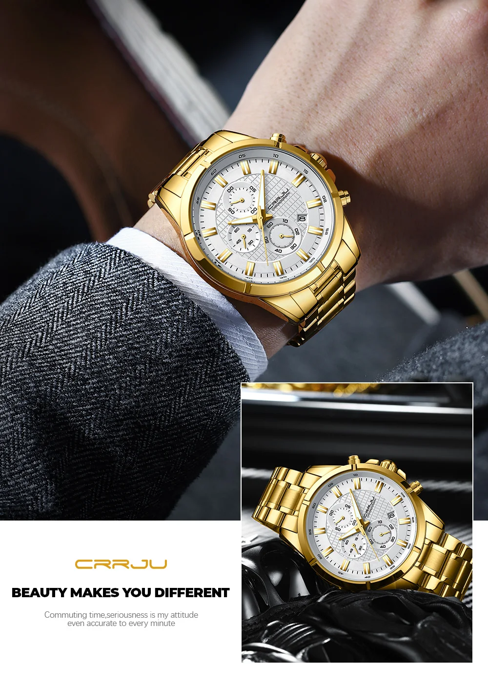 CRRJU Men Watch Full Steel Top Brand Luxury Sports Quartz Watch Men Waterproof Luminous Auto Date Wristwatch Relogio Masculino