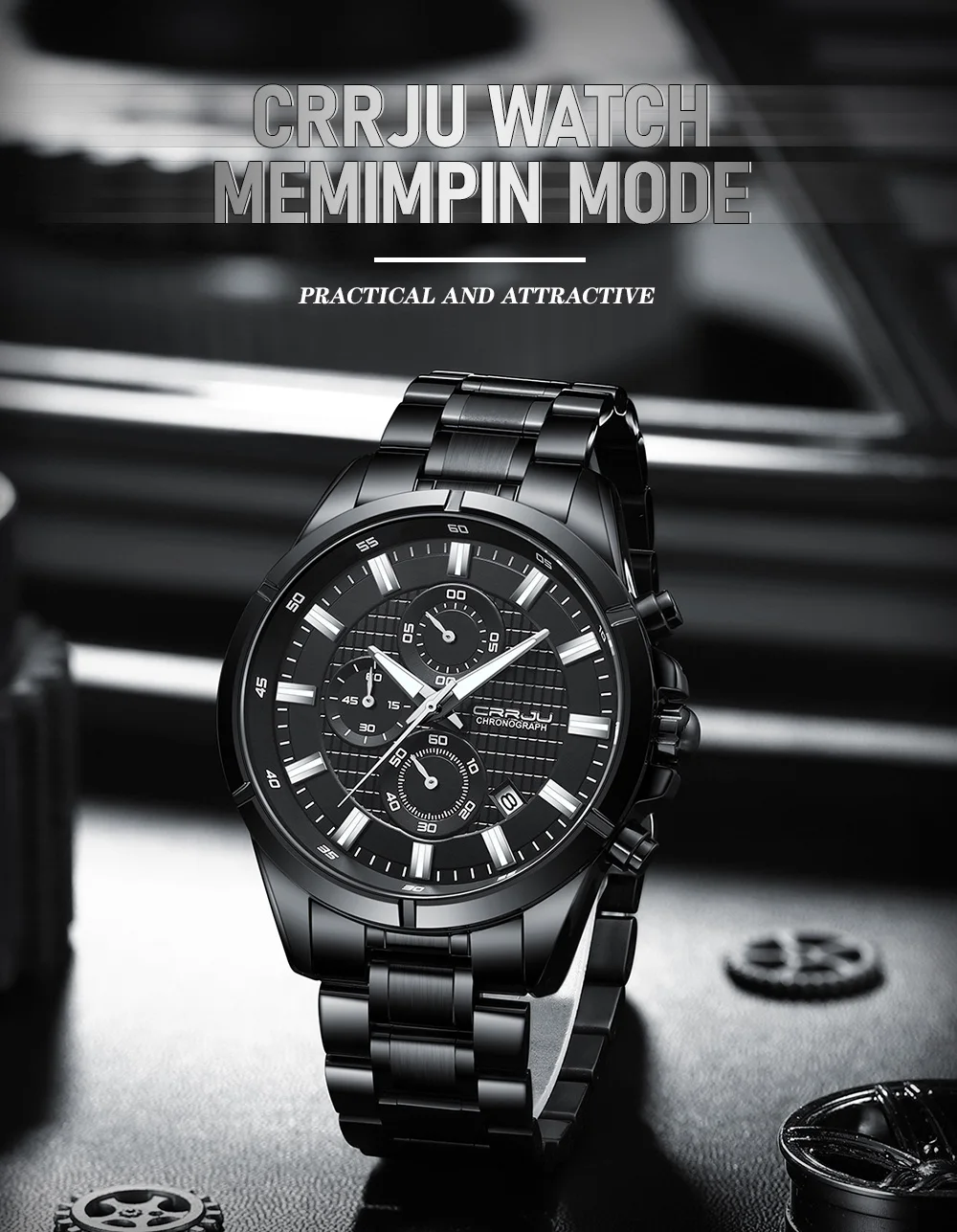 CRRJU Men Watch Full Steel Top Brand Luxury Sports Quartz Watch Men Waterproof Luminous Auto Date Wristwatch Relogio Masculino