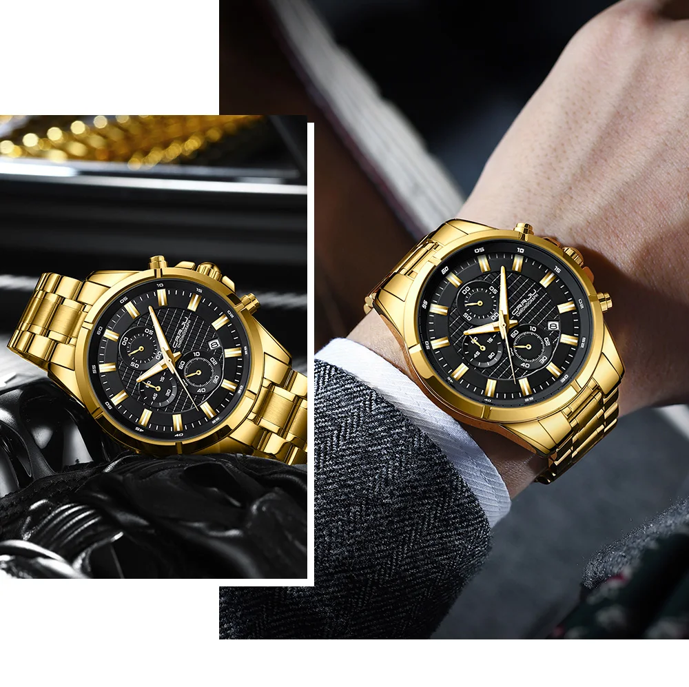 CRRJU Men Watch Full Steel Top Brand Luxury Sports Quartz Watch Men Waterproof Luminous Auto Date Wristwatch Relogio Masculino