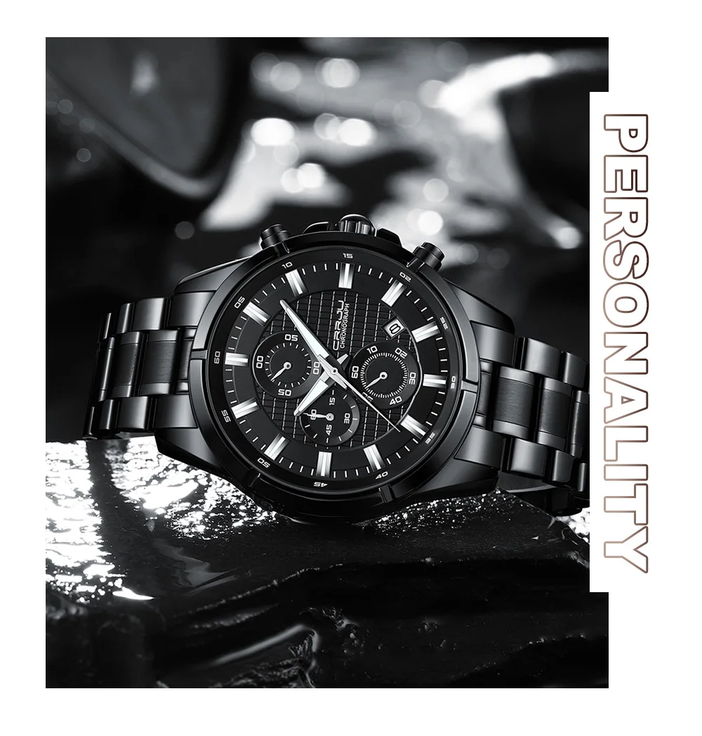 CRRJU Men Watch Full Steel Top Brand Luxury Sports Quartz Watch Men Waterproof Luminous Auto Date Wristwatch Relogio Masculino