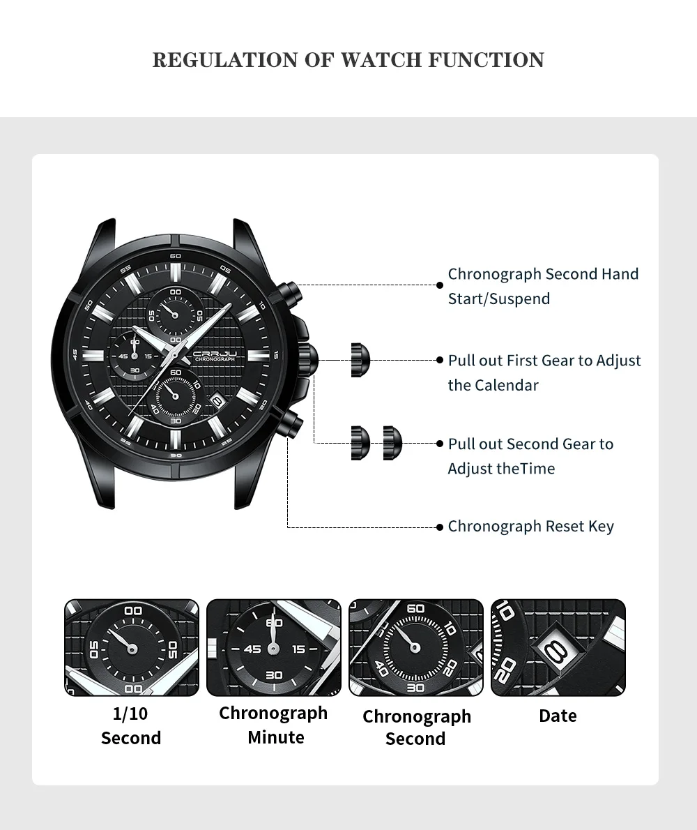 CRRJU Men Watch Full Steel Top Brand Luxury Sports Quartz Watch Men Waterproof Luminous Auto Date Wristwatch Relogio Masculino