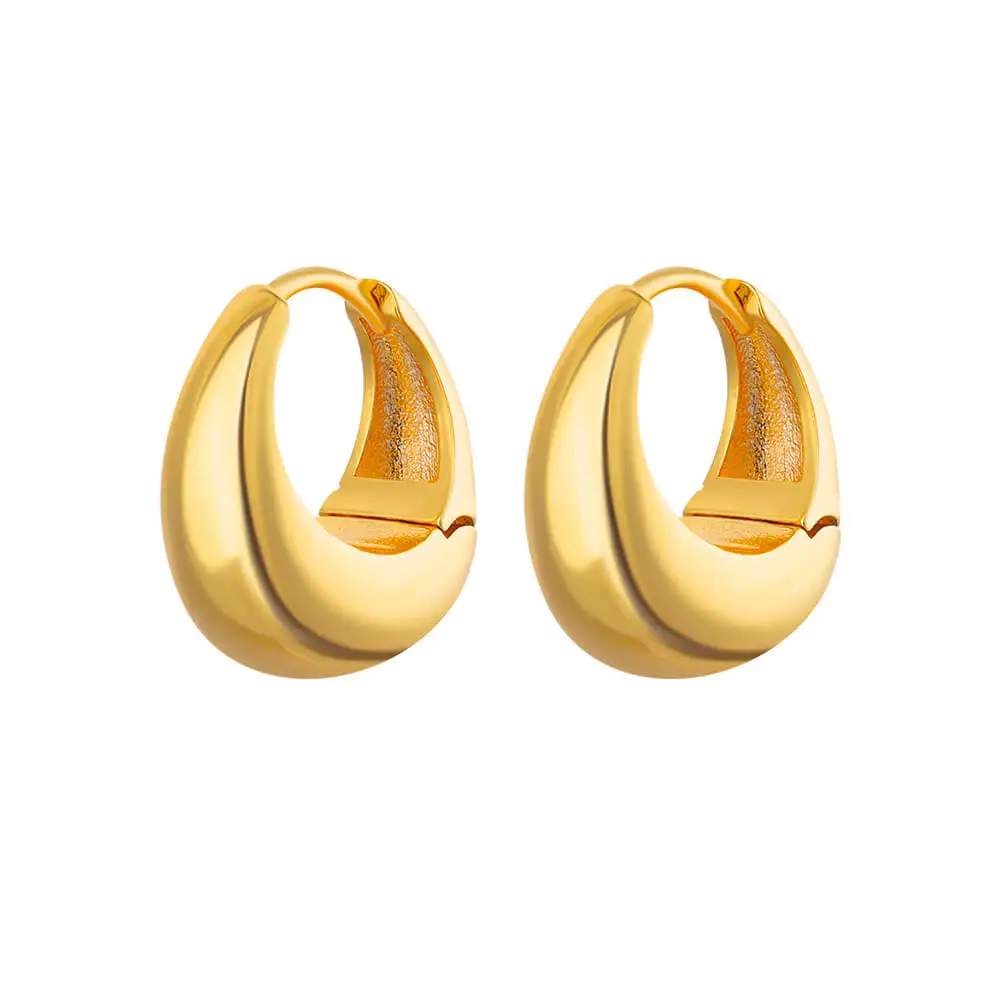 Vintage Tear Drop Hoop Earrings For Women Stainless Steel Gold Color Chunky Dome Earring 2023 Trendy Statement Ear Jewelry Gift