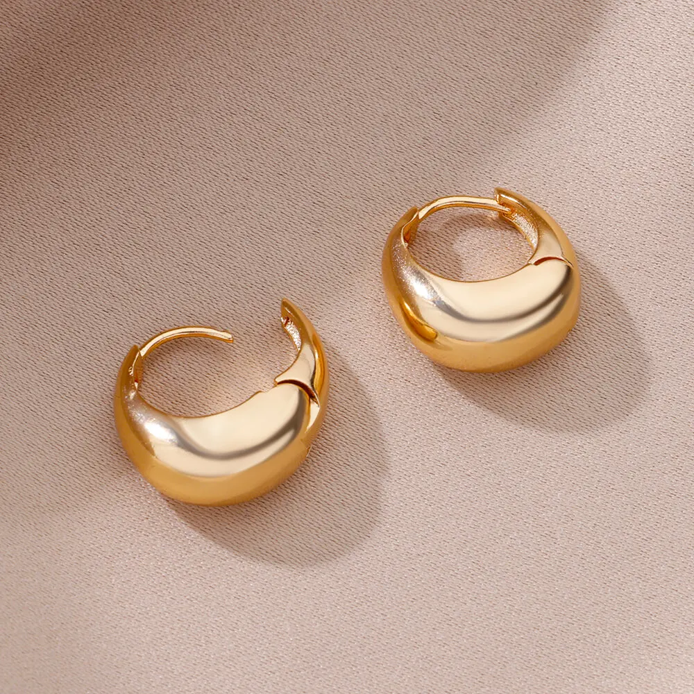 Vintage Tear Drop Hoop Earrings For Women Stainless Steel Gold Color Chunky Dome Earring 2023 Trendy Statement Ear Jewelry Gift