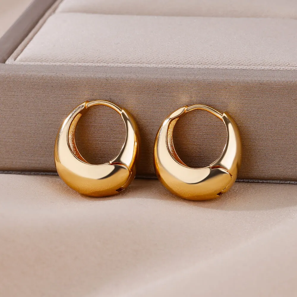 Vintage Tear Drop Hoop Earrings For Women Stainless Steel Gold Color Chunky Dome Earring 2023 Trendy Statement Ear Jewelry Gift