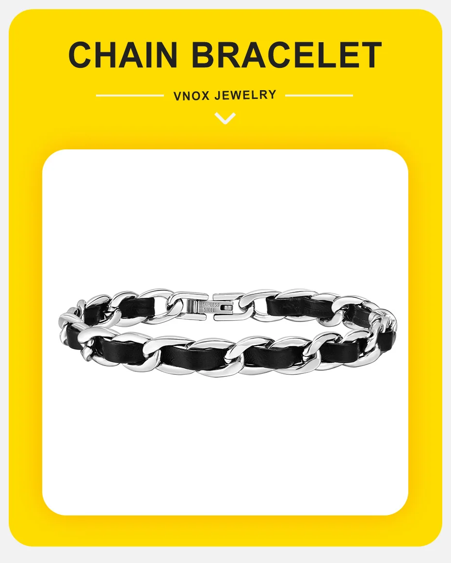 Vnox Men Black Chain Bracelets for Women, Stylish 7.5MM Stainless Steel Cuban Links Chain Wristband Gift Jewelry