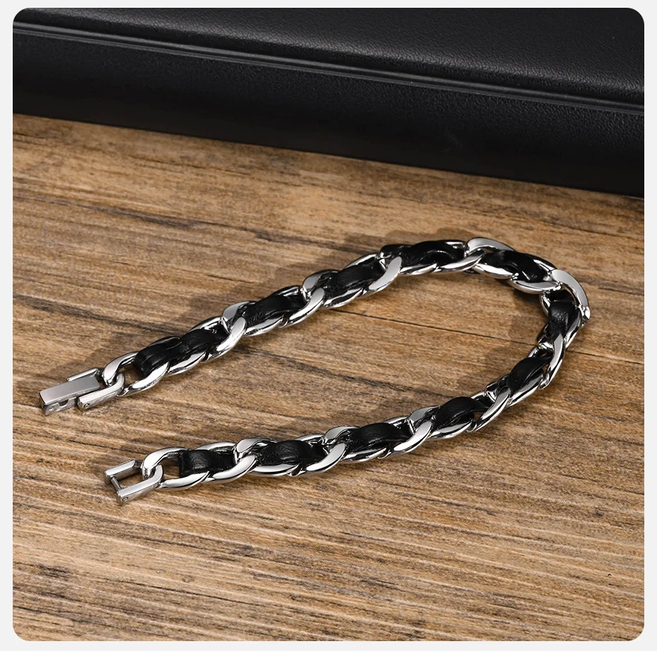 Vnox Men Black Chain Bracelets for Women, Stylish 7.5MM Stainless Steel Cuban Links Chain Wristband Gift Jewelry