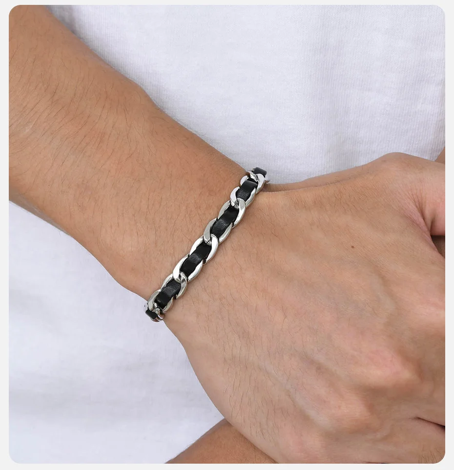 Vnox Men Black Chain Bracelets for Women, Stylish 7.5MM Stainless Steel Cuban Links Chain Wristband Gift Jewelry
