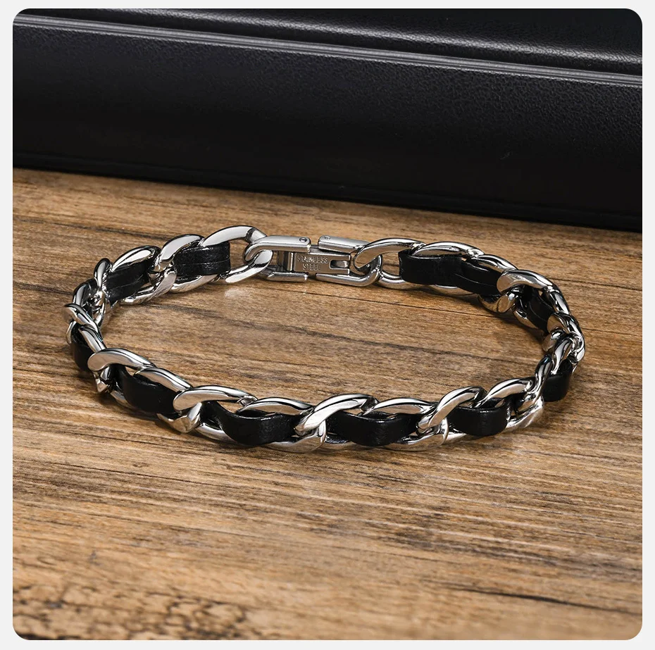 Vnox Men Black Chain Bracelets for Women, Stylish 7.5MM Stainless Steel Cuban Links Chain Wristband Gift Jewelry