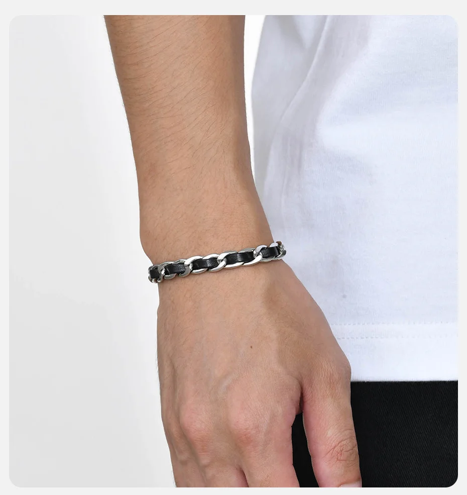 Vnox Men Black Chain Bracelets for Women, Stylish 7.5MM Stainless Steel Cuban Links Chain Wristband Gift Jewelry