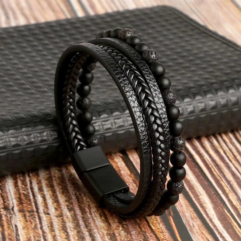 Men Leather Bracelet Classic Fashion Tiger Eye Beaded Multi Layer Leather Bracelet For Men Jewelry Gift