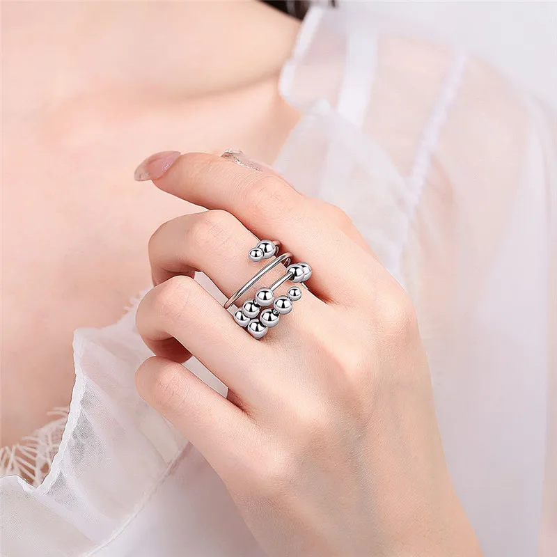 Simple Metal Ball Anxiety Ring Adjustable Fidget Spinner Rings for Women Girls Anti Stress Jewelry Anillos Mujer