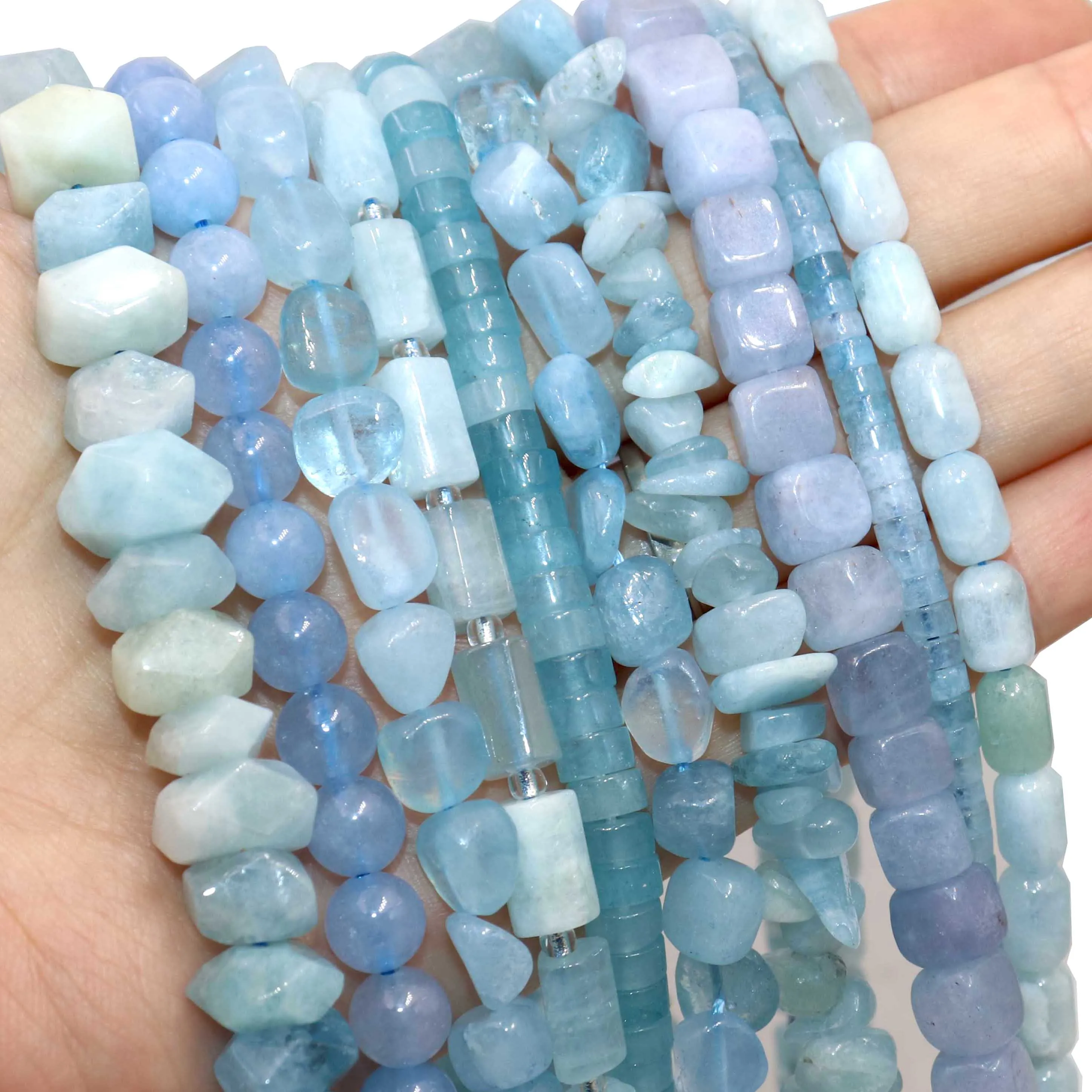 Natural Stone Blue Aquamarine Faceted Rondelle Square Irregular Round Space Beads For Jewelry Making Diy Bracelet Necklace
