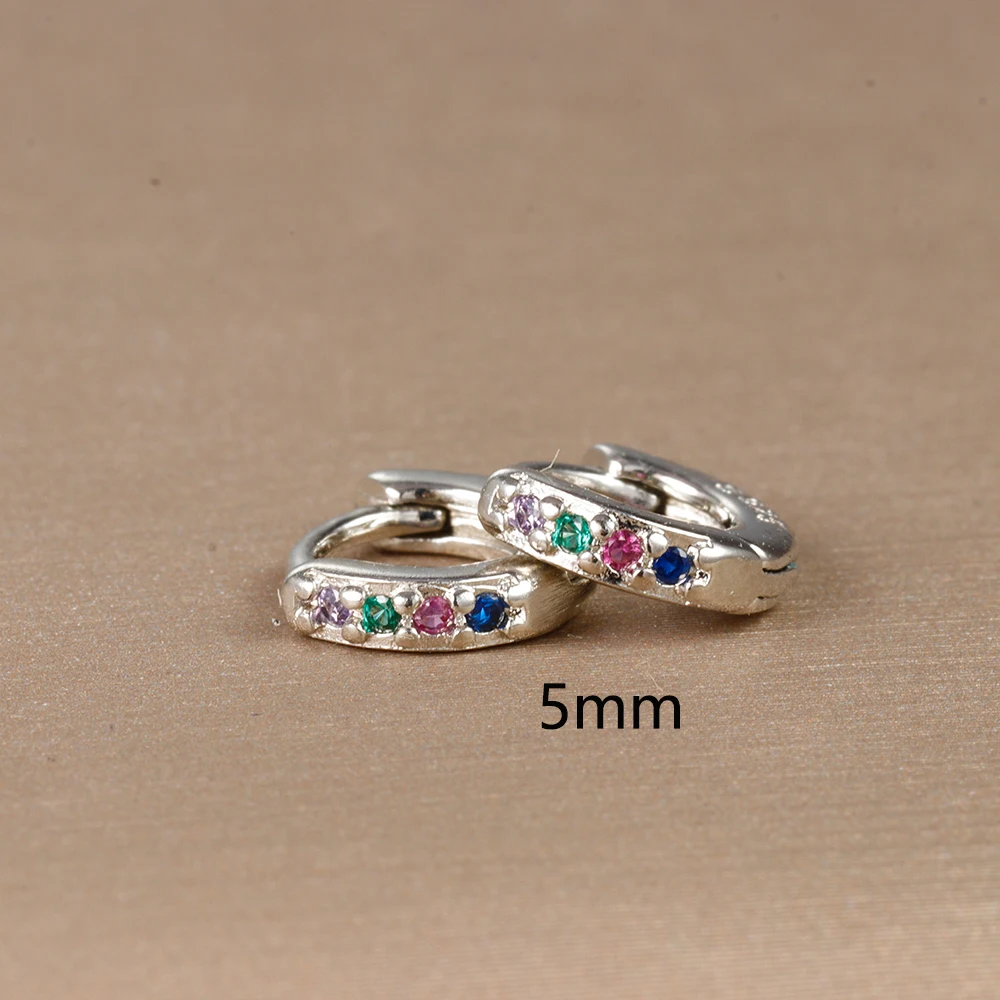 2pcs Stainless Steel Minimal Hoops Earrings for Women Round Circle Punk Helix Tragus Rainbow CZ Huggie Earring Piercing Jewelry