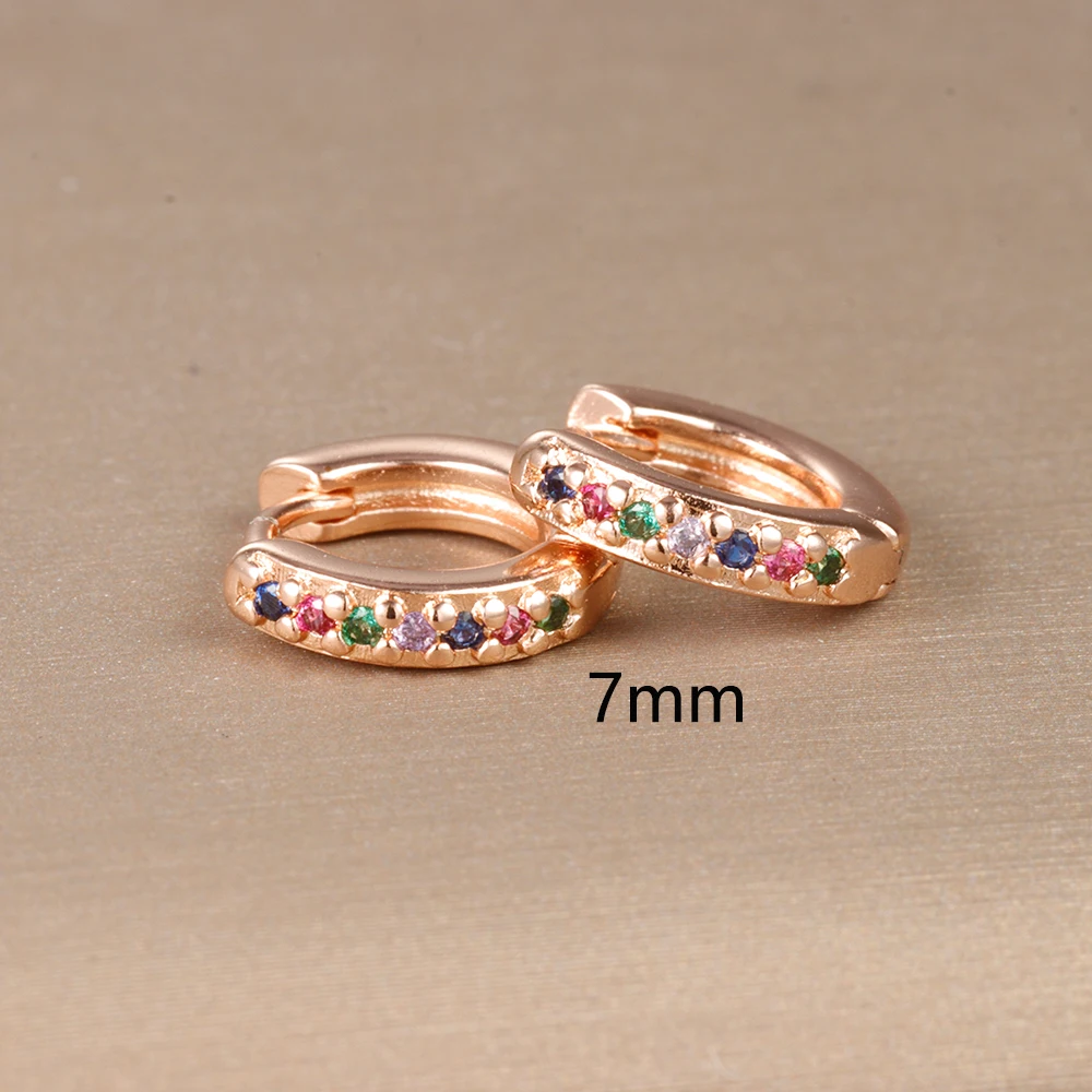 2pcs Stainless Steel Minimal Hoops Earrings for Women Round Circle Punk Helix Tragus Rainbow CZ Huggie Earring Piercing Jewelry