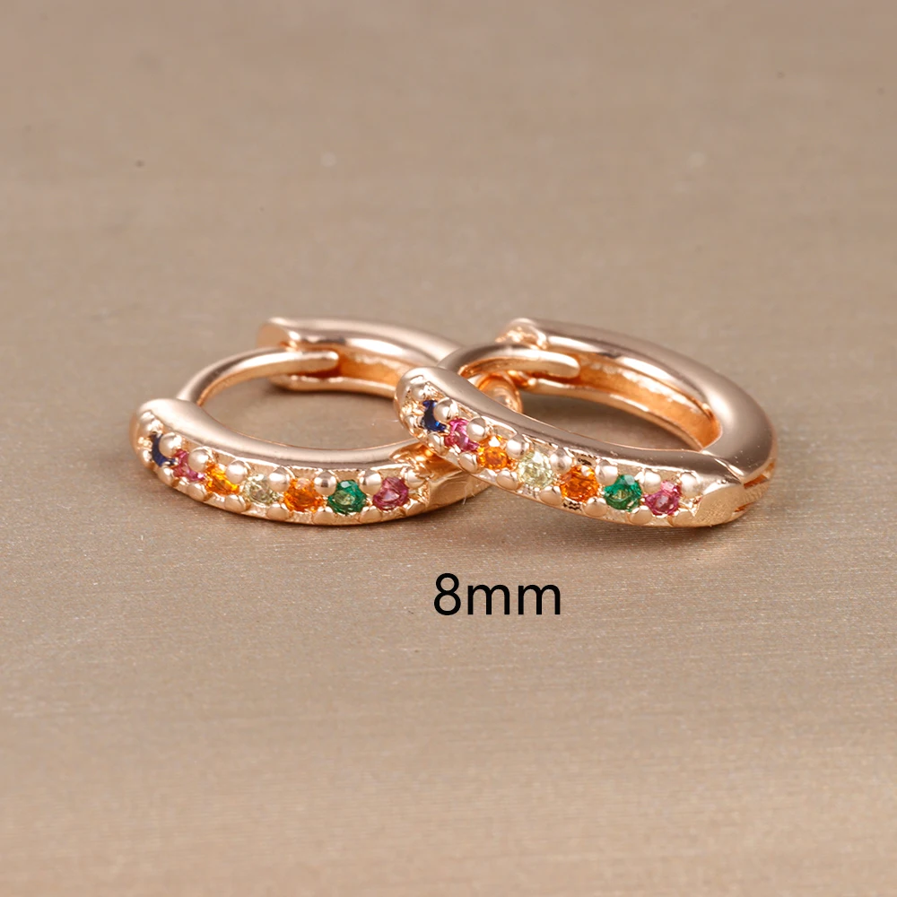 2pcs Stainless Steel Minimal Hoops Earrings for Women Round Circle Punk Helix Tragus Rainbow CZ Huggie Earring Piercing Jewelry