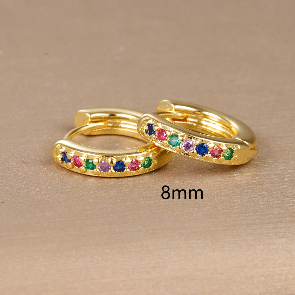 2pcs Stainless Steel Minimal Hoops Earrings for Women Round Circle Punk Helix Tragus Rainbow CZ Huggie Earring Piercing Jewelry