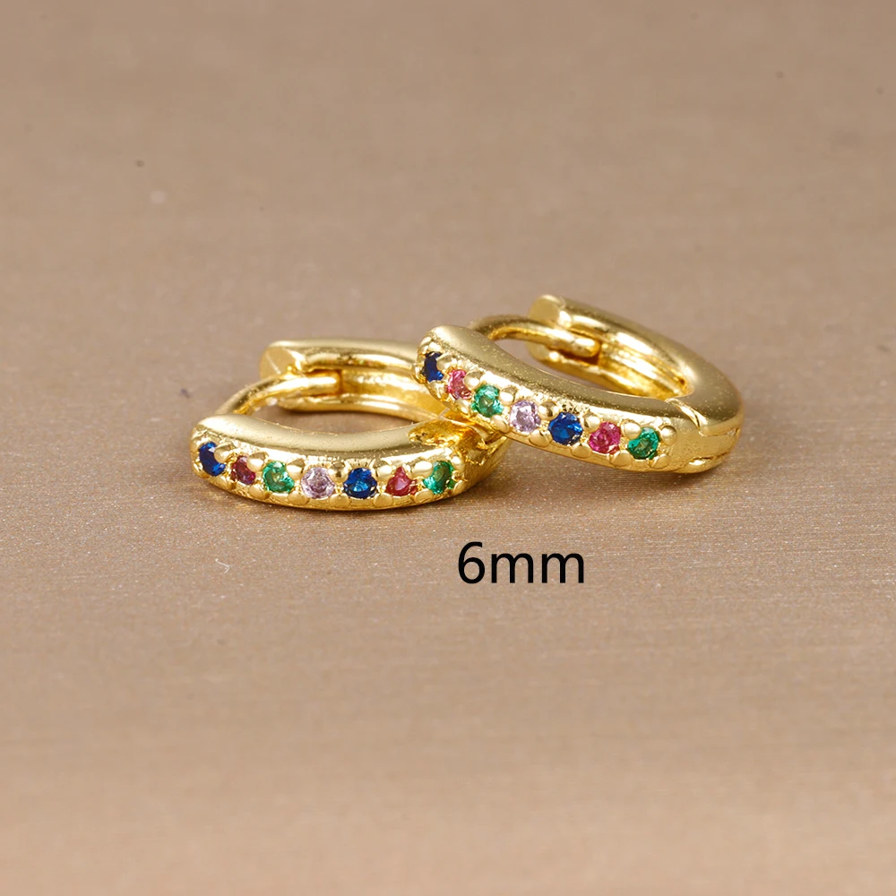2pcs Stainless Steel Minimal Hoops Earrings for Women Round Circle Punk Helix Tragus Rainbow CZ Huggie Earring Piercing Jewelry