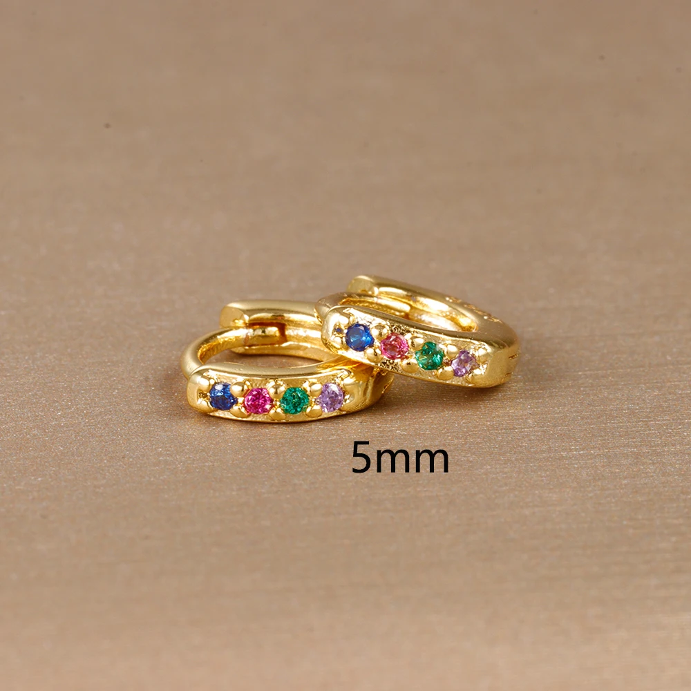 2pcs Stainless Steel Minimal Hoops Earrings for Women Round Circle Punk Helix Tragus Rainbow CZ Huggie Earring Piercing Jewelry