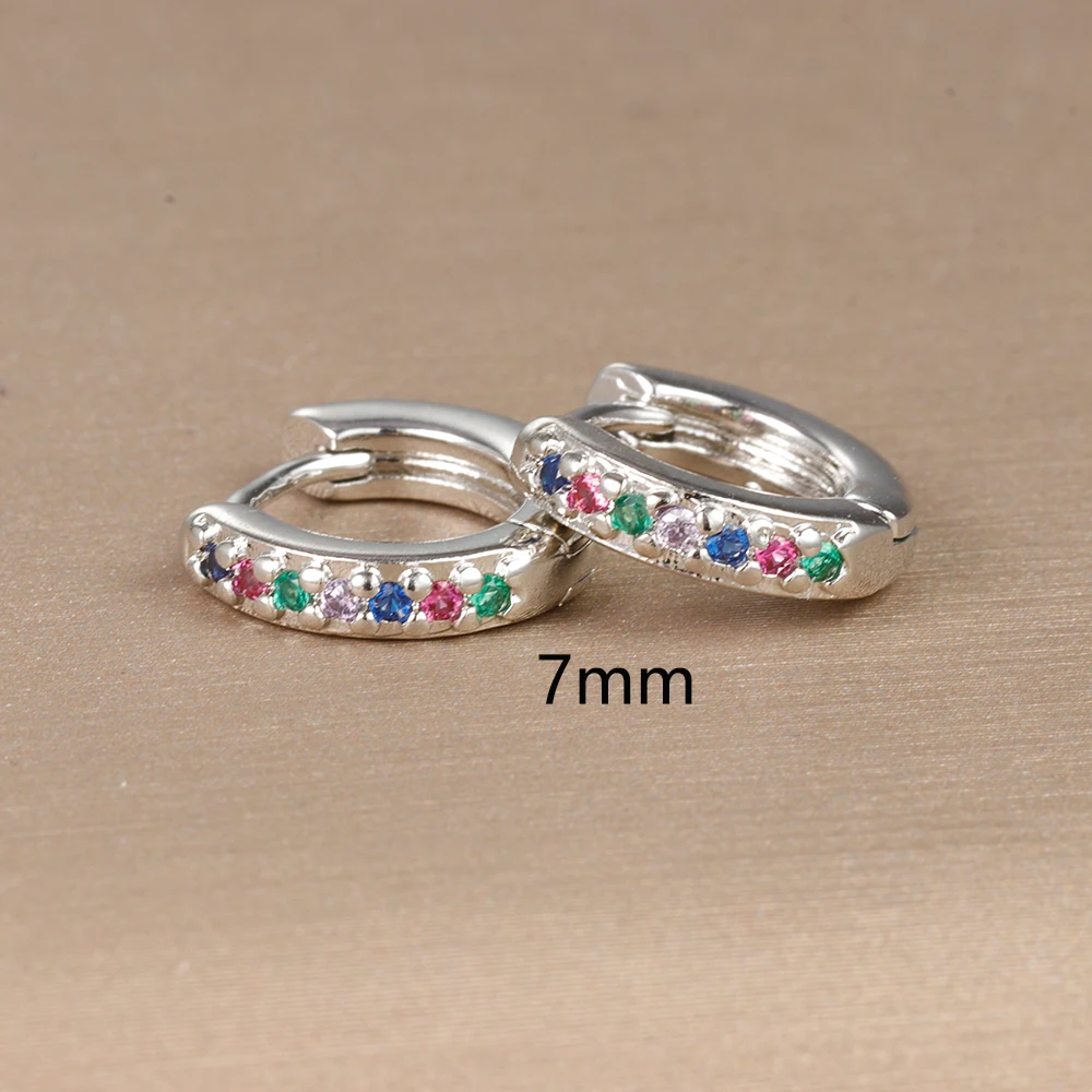 2pcs Stainless Steel Minimal Hoops Earrings for Women Round Circle Punk Helix Tragus Rainbow CZ Huggie Earring Piercing Jewelry