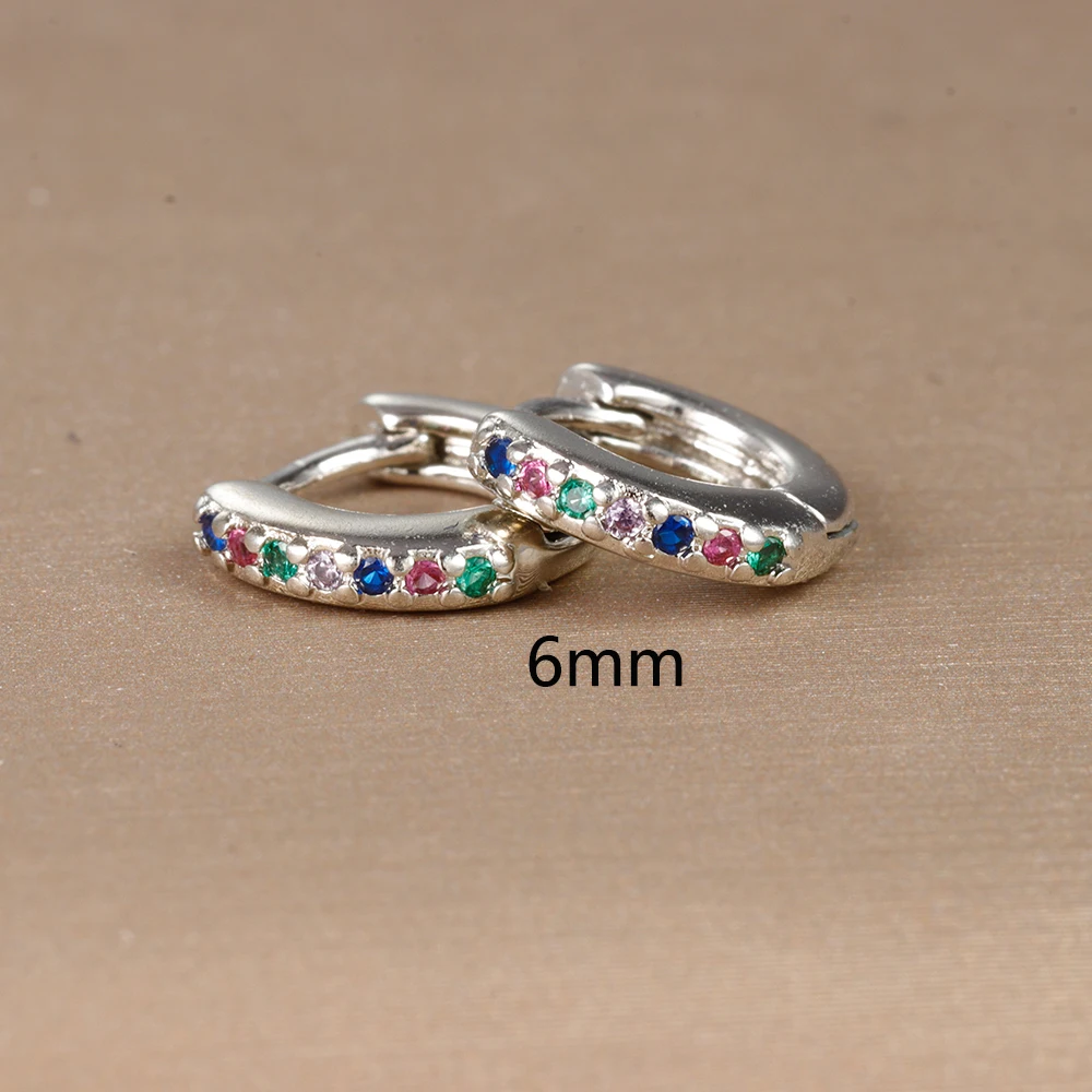 2pcs Stainless Steel Minimal Hoops Earrings for Women Round Circle Punk Helix Tragus Rainbow CZ Huggie Earring Piercing Jewelry