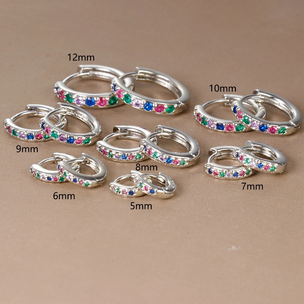 2pcs Stainless Steel Minimal Hoops Earrings for Women Round Circle Punk Helix Tragus Rainbow CZ Huggie Earring Piercing Jewelry