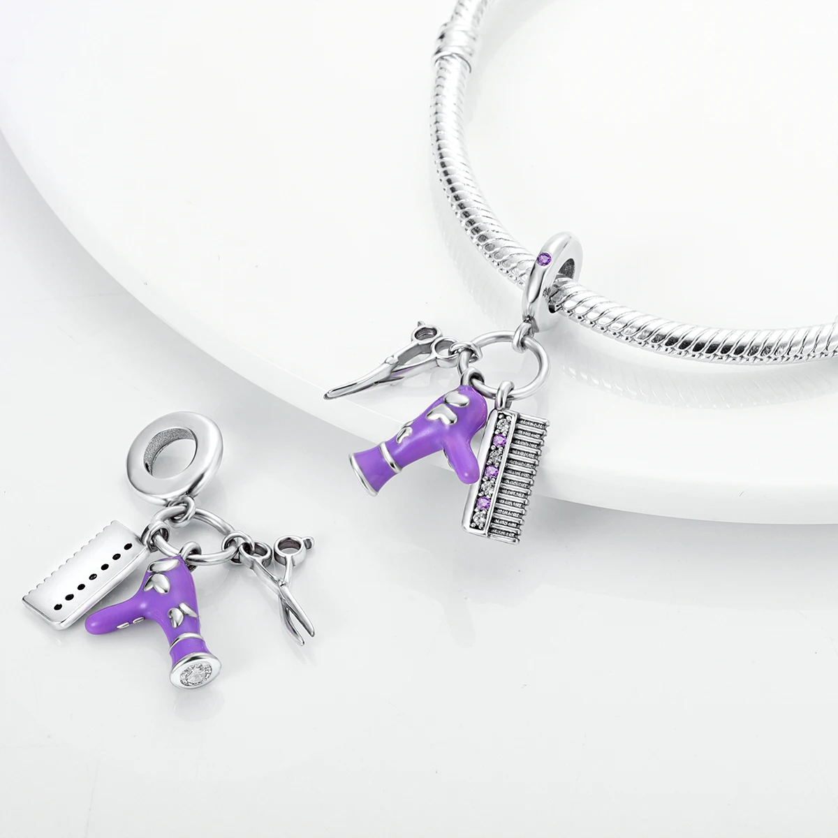 Silver Plated Purple Charms Flower Butterfly Dangle Charm Beads Fit Original Bracelet Diy Pendants