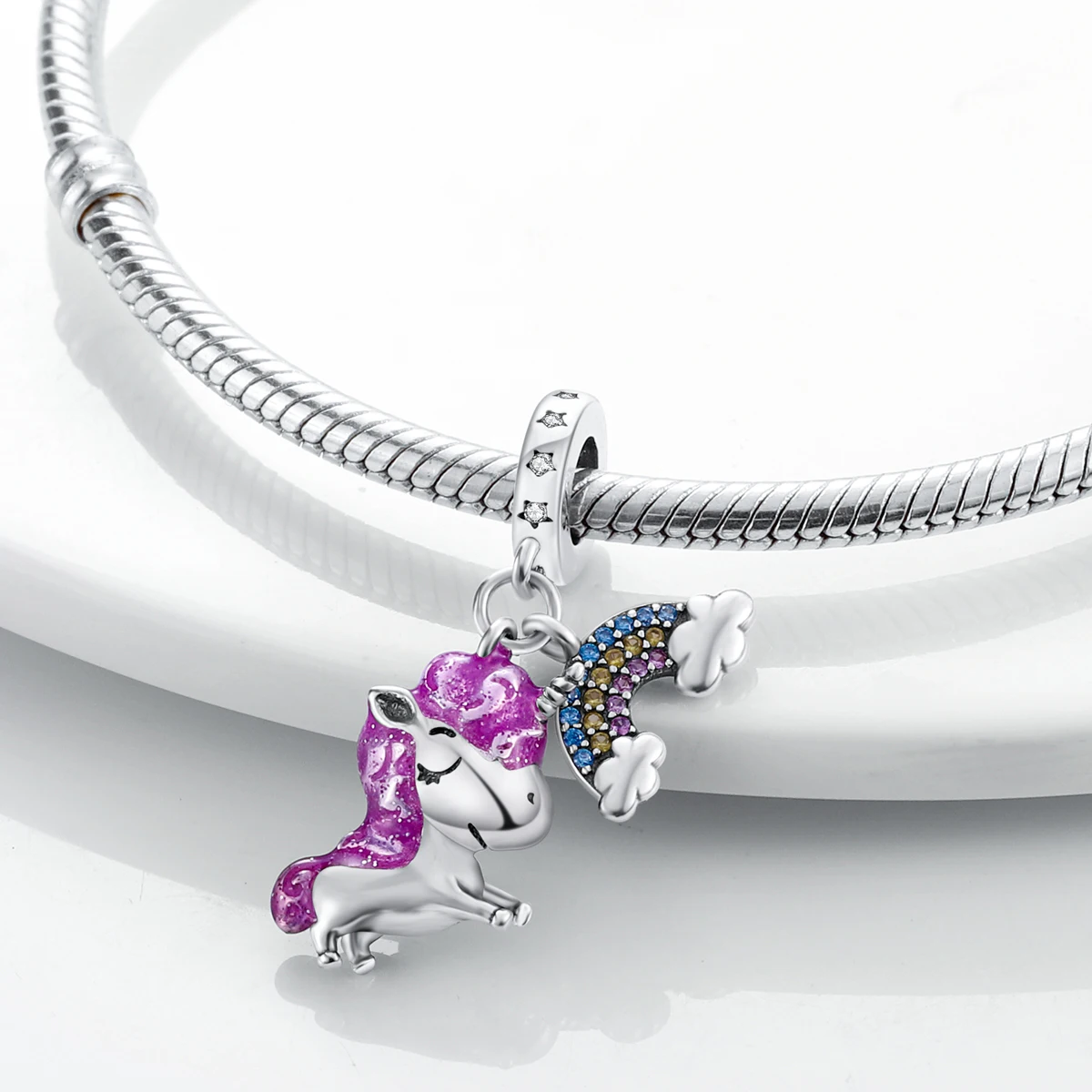 Silver Plated Purple Charms Flower Butterfly Dangle Charm Beads Fit Original Bracelet Diy Pendants